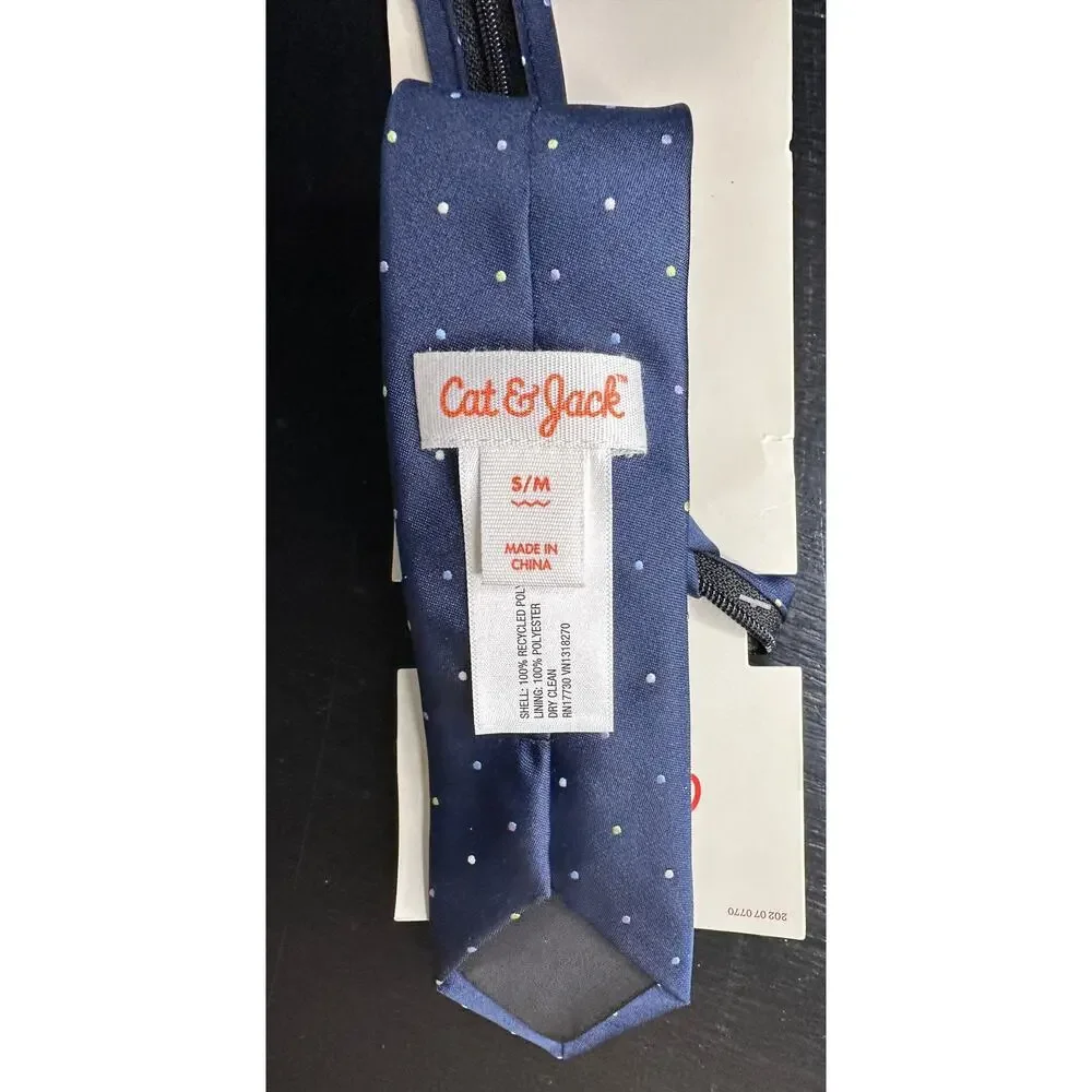 Cat & Jack Boys Blue Polka Dot Zip Necktie S/M Woven‎ NEW w Tags